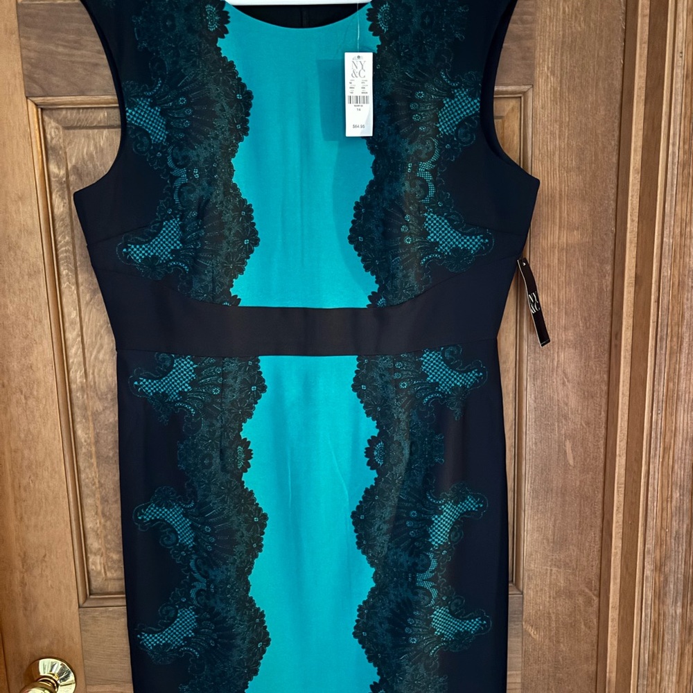 New York & Company Green and Black Sheath Dress Cocktail Sleeveless